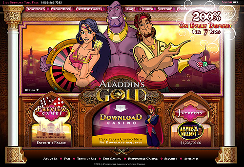 Play online casino games on Aladdin's Gold Casino 