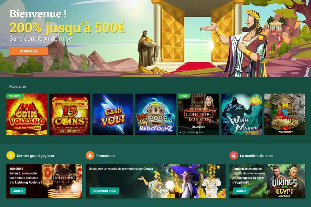 Casino en ligne Cresus : Bonus et promotions sur une large sélection de machines à sous !
