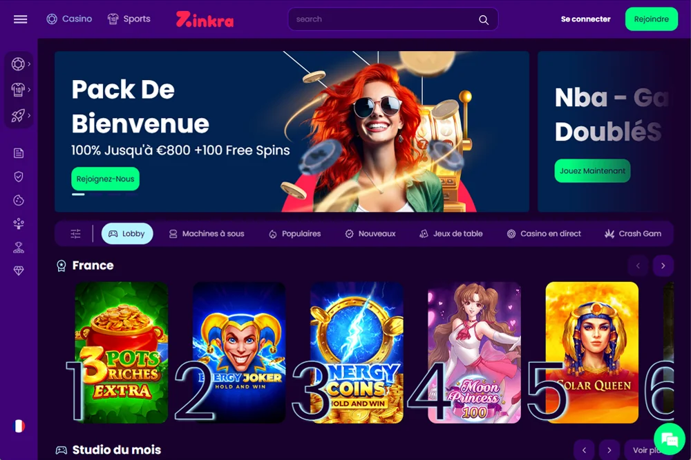 Accueil Casino Zinkra - Bonus de BIenvenue nouveau joueurs