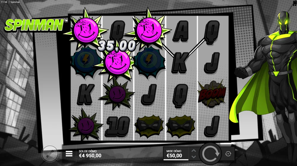 Bonus gagnant gameplay machine à sous Spinman Hacksaw Gaming