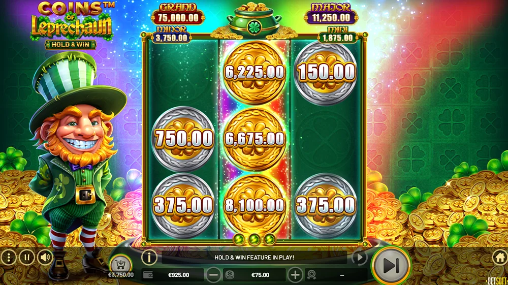 Déroulé d'une partie sur la machine à sous 3 roues Coins of Leprechaun: Hold and Win de Betsoft Gaming