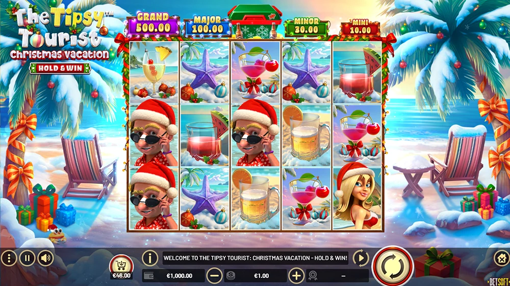 Découverte d'une partie de jeu sur la machine à sous The Tipsy Tourist: Christmas Vacation