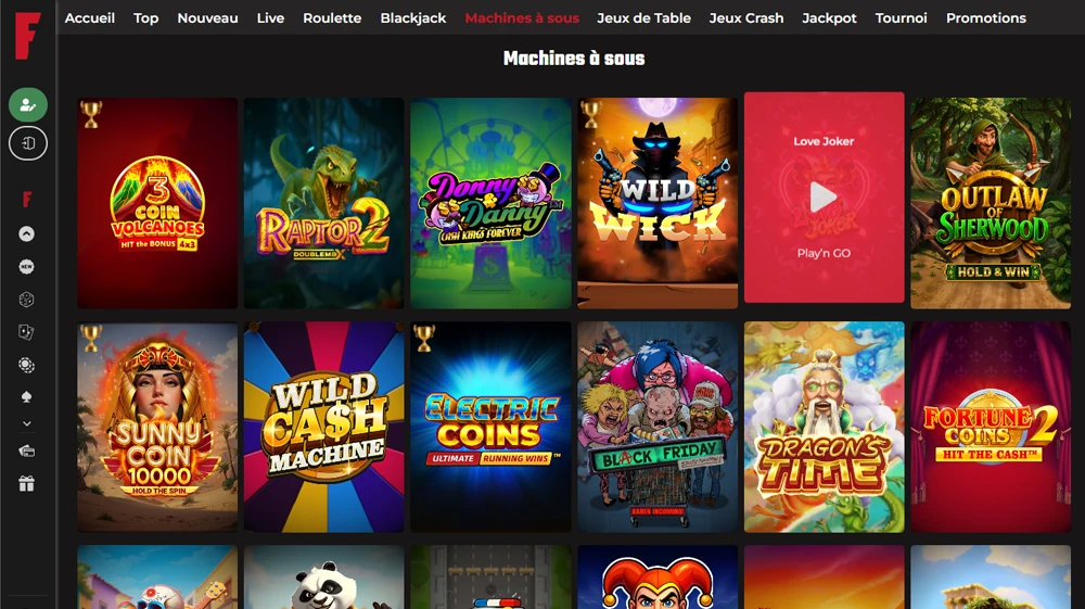 De nombreuses machines à sous sont disponibles sur le Casino Fatboss
