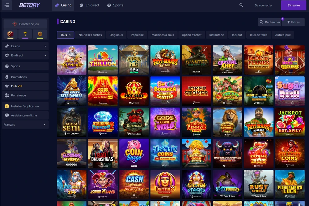 Lobby (accueil) du Casino Crypto Betory