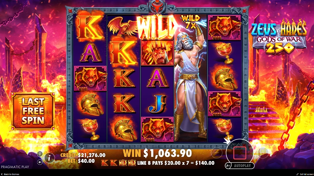 Machine à sous Zeus VS Hades: Gods of War 250 gameplay et bonus
