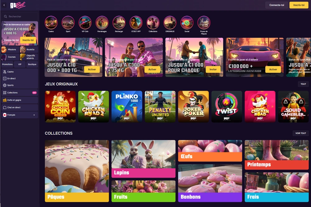 Casino GT.bet : Casino en ligne style GTA, machines à sous jeux d'argent et bonus!